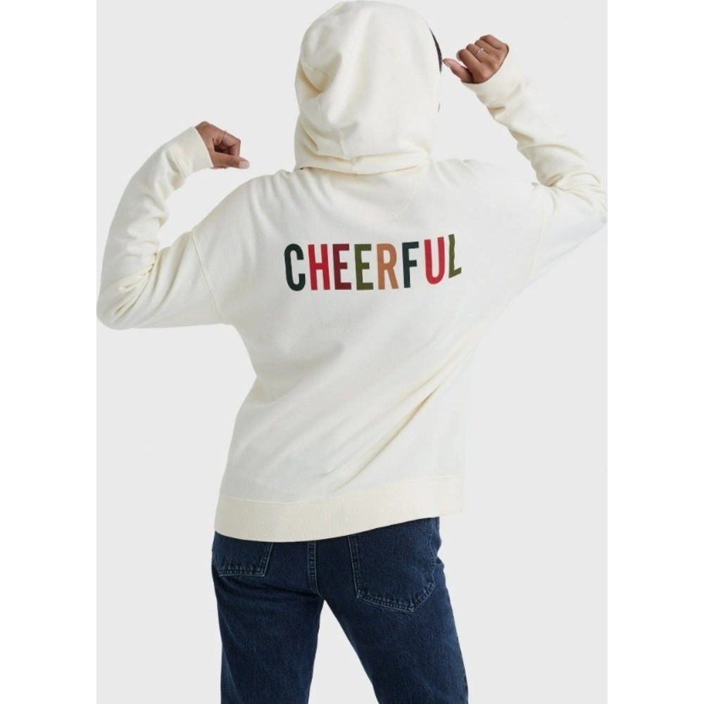Hanes Originals Cream "Cheerful" Graphic Hoodie Sweatshirt Size M‎ NWT